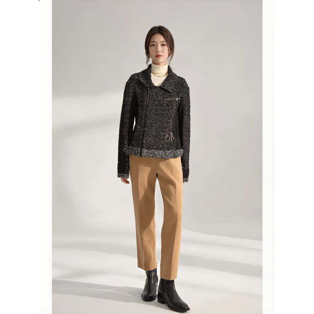 Rag & Bone Hart Tweed Knit Moto Jacket XS Black White Zip Front